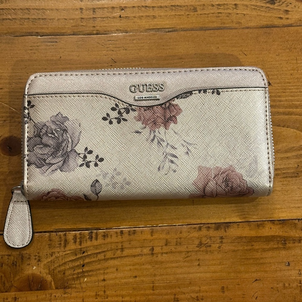 EUC Guess Floral Large Zip-Around Wallet